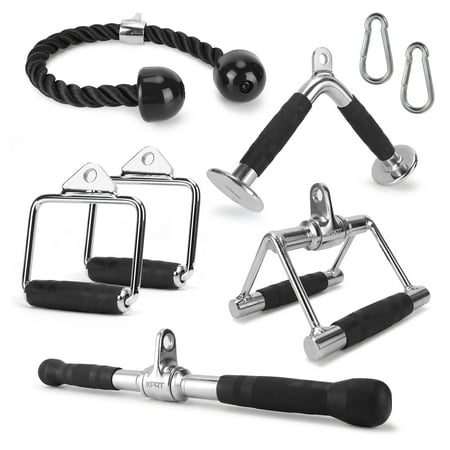 XPRT Fitness Tricep Press Down Cable Exercises Attachments, D Handles, Double D Handle, Straight Bar, Tricep Rope, V Bar, Weight Machine Accessories Set of 5