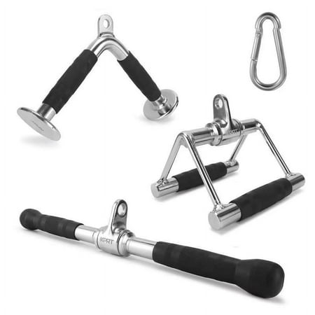 XPRT Fitness Triceps Press Down Cable Attachment, Weight Machine Accessories Set of 3, V Handle with Rotation, V-Shaped Bar, and Straight Rotating Bar