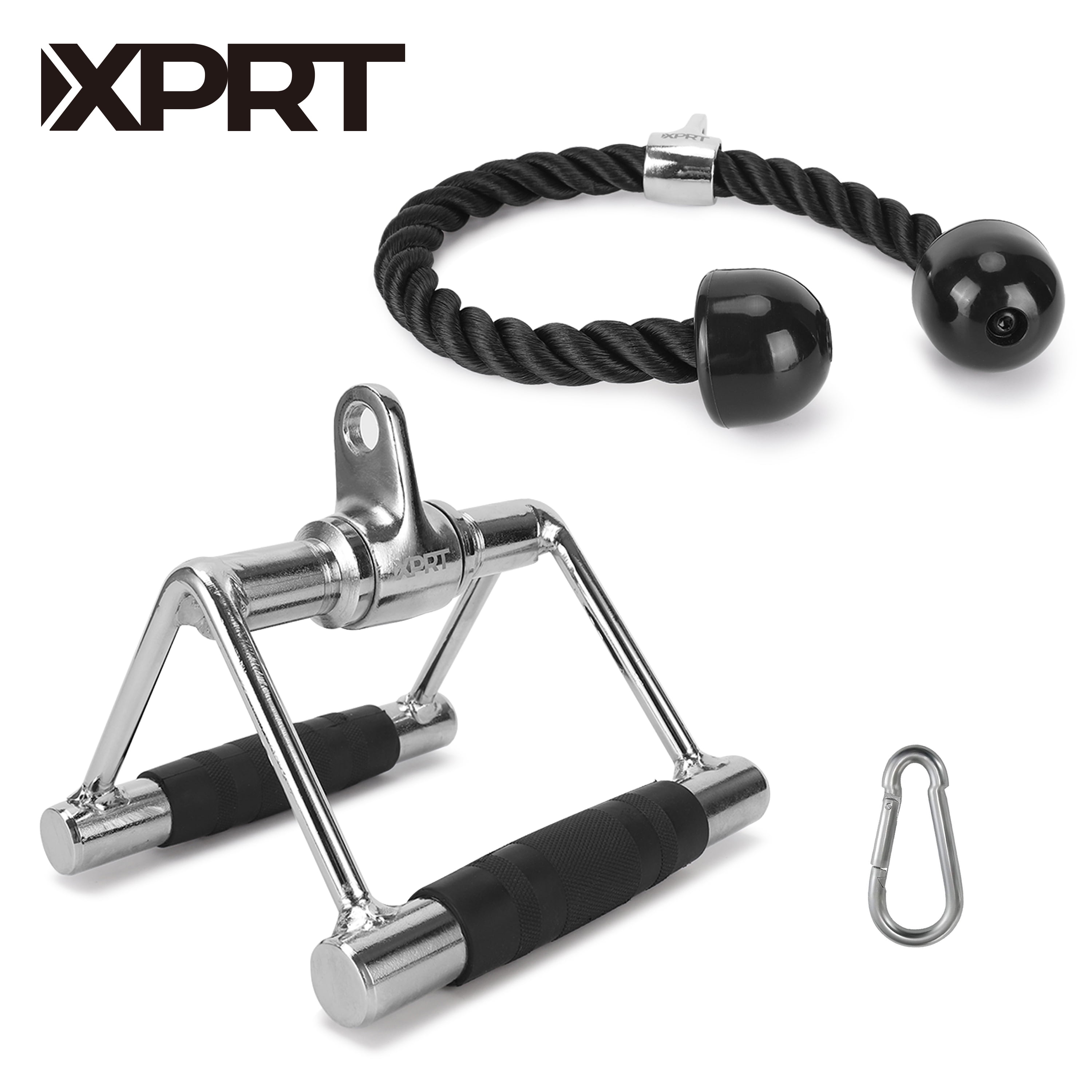 XPRT Fitness Triceps Press Down Cable Exercise Attachment Weight Machine Accessories Set Double D Handle and 27 In. Triceps Rope