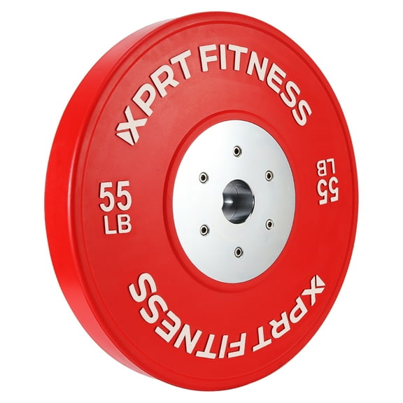 XPRT Olympic Competition Bumper Plate with Steel Core Insert, 55lb Red - Single