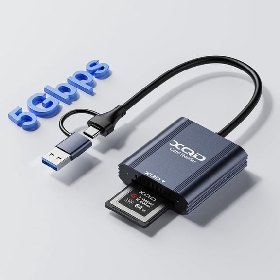 XQD Card Reader with USB C & USB A Port, 5Gbps XQD Memory Card Reader for G/M Series/ 2933,1400, XQD Card Adapter for 15, Laptop, OS, Android, Windows