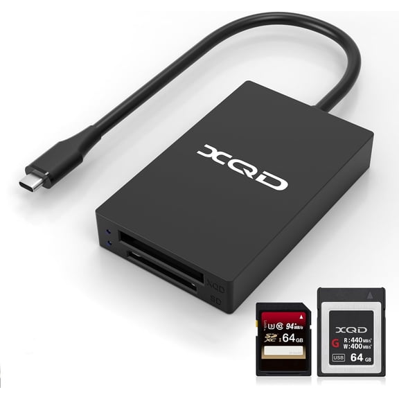 XQD Card Reader USB C XQD/SD Dual Slot Memory 5Gpbs Super Speed Support G/M Series, 2933x/1400x Mark Card,SD for Windows/Mac OS,Type-C