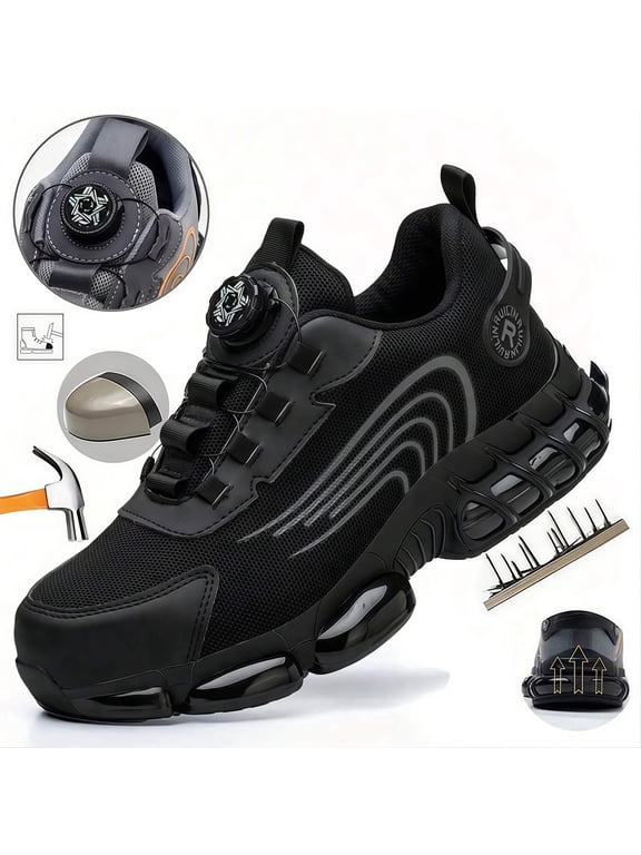 Men's Steel Toe Safety Shoes Industrial Construction Work Shoes Lightweight Sneakers Black US Size 5