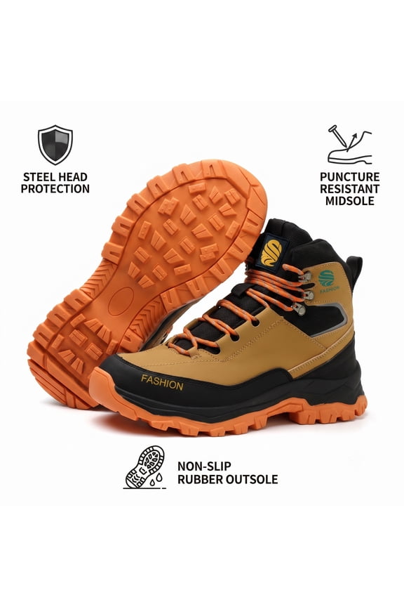 Men's Steel Toe Work Boots Non-Slip High Top Lace-Up Shoes Work For Industrial & Construction Use Protective Shoes Boots Waterproof Wear-Resistant Steel Toe Safety Shoes-Brown Size 10