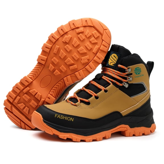 XQJ Men's Steel Toe Work Boots Non-Slip High Top Lace-Up Shoes Work For Industrial & Construction Use Protective Shoes Boots Waterproof Wear-Resistant Steel Toe Safety Shoes-Brown Size 7.5