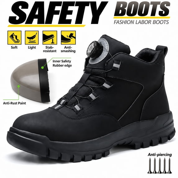 XQJ Mens Steel Toe Safety Shoes Puncture Resistant Work Boots ...
