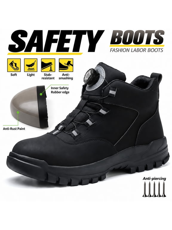 Mens Steel Toe Safety Shoes Puncture Resistant Work Boots Comfortable Industrial Construction Shoes Lightweight Water Resistant Outdoor Men Boots