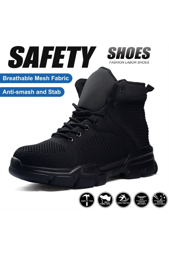Steel Toe Boots for Men Black ，Indestructible Industrial Construction Working Boots，Outdoor Safety Shoes 10.5 Size