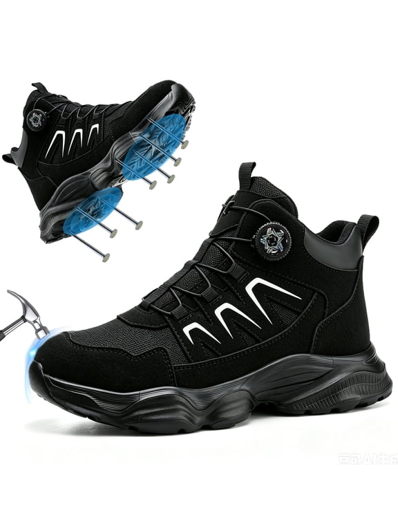 Steel Toe Boots for Men Industrial Construction Anti-puncture Work Safety Shoes High Top Safety Protective Shoes Black Lightweight Non-Slip Shoes Size 8.5