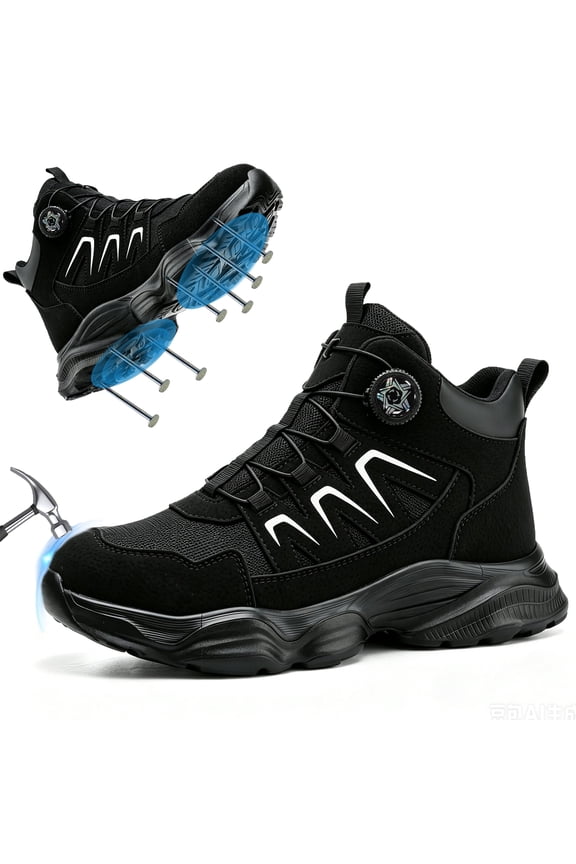 Steel Toe Boots for Men Industrial Construction Anti-puncture Work Safety Shoes High Top Safety Protective Shoes Black Lightweight Non-Slip Shoes Size 9