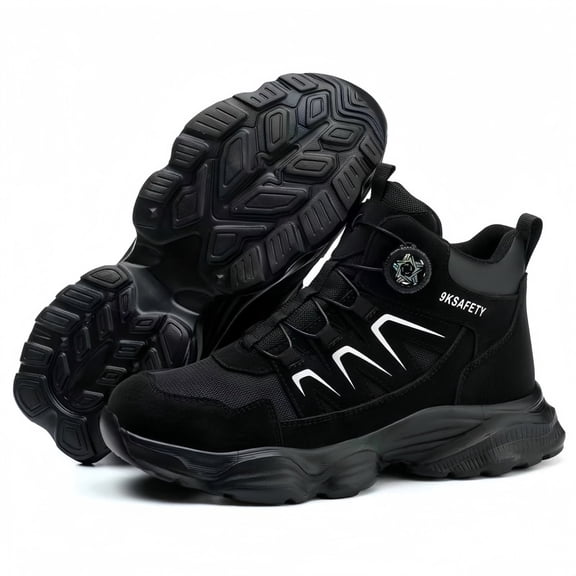 XQJ Steel Toe Boots for Men Industrial Construction Anti-Puncture Work Safety Shoes High Top Safety Protective Shoes Black Lightweight Non-Slip Shoes Size 6.5