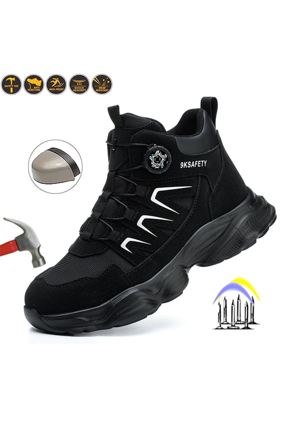 Steel Toe Boots for Men Industrial Construction Anti-puncture Work Safety Shoes High Top Safety Protective Shoes Black Lightweight Non-Slip Shoes Size 6.5
