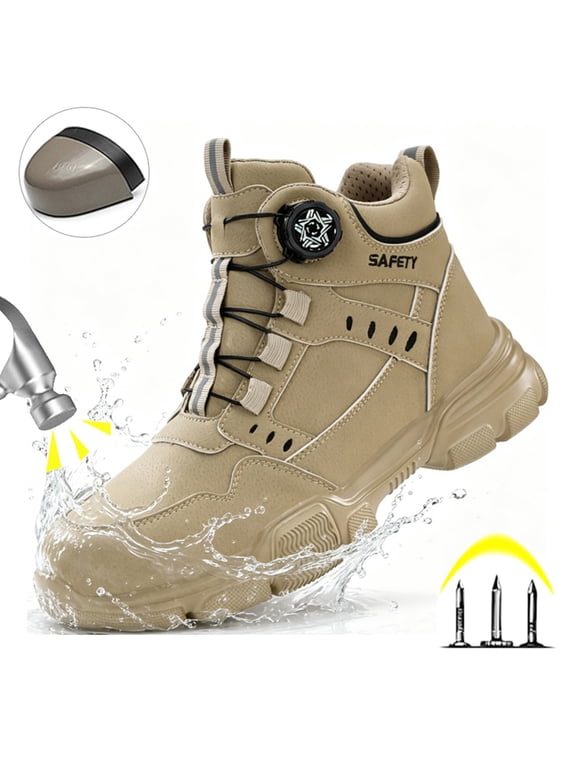 Steel Toe Boots for Men Lightweight High Top Safety Work Boots Water Resistant Anti-Smash Anti-Puncture Construction Industrial Boots
