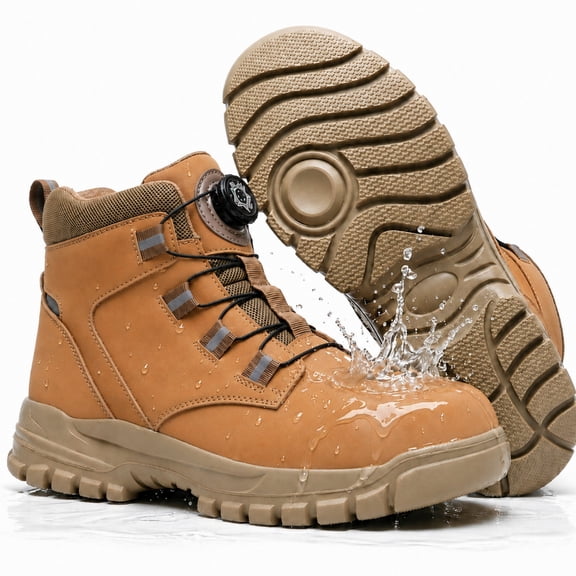 XQJ Men Water-Repellent Steel Toe Boots Comfort Industrial Building Safety Work Shoes