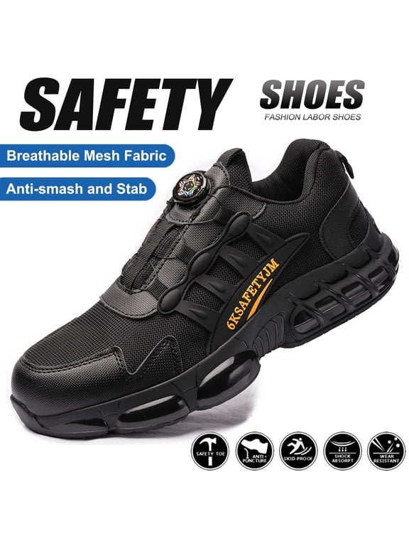 Steel Toe Shoes For Men Lightweight Anti-Smash Work Shoes Puncture Resistant Work Safety Shoes Comfortable Breathable Safety Sneakers Construction Boots For Men Size 7.5