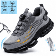 XQJ Steel Toe Shoes for Men Women Air Cushion Sneakers Lightweight Breathable Safety Work Shoes Industrial Construction Anti-puncture Safety Shoes Sneakers Grey Size 5