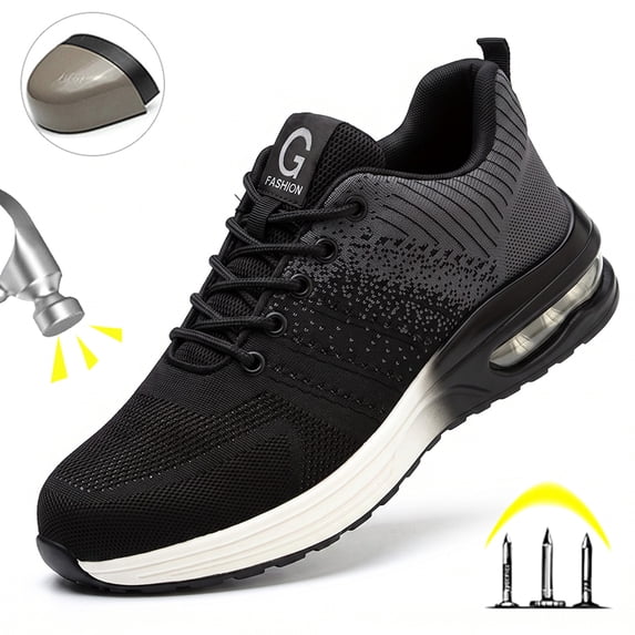 XQJ Steel Toe Shoes for Men Women Lightweight Comfortable Work Shoes Indestructible Slip Resistant Safety Shoes for Construction Grey Size Women8 / Men 6.5