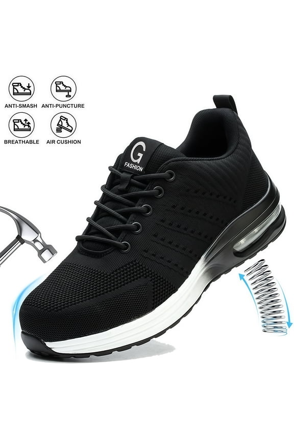 Steel Toe Shoes for Men Women Lightweight Safety Shoes Air Cushion Comfortable Slip Resistant Indestructible Womens Puncture Proof Work Shoe BlackWhite Size Women12 / Men10.5