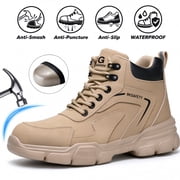 XQJ Men Steel Toe Work Boots Waterproof Anti-Puncture Construction Safety Boots