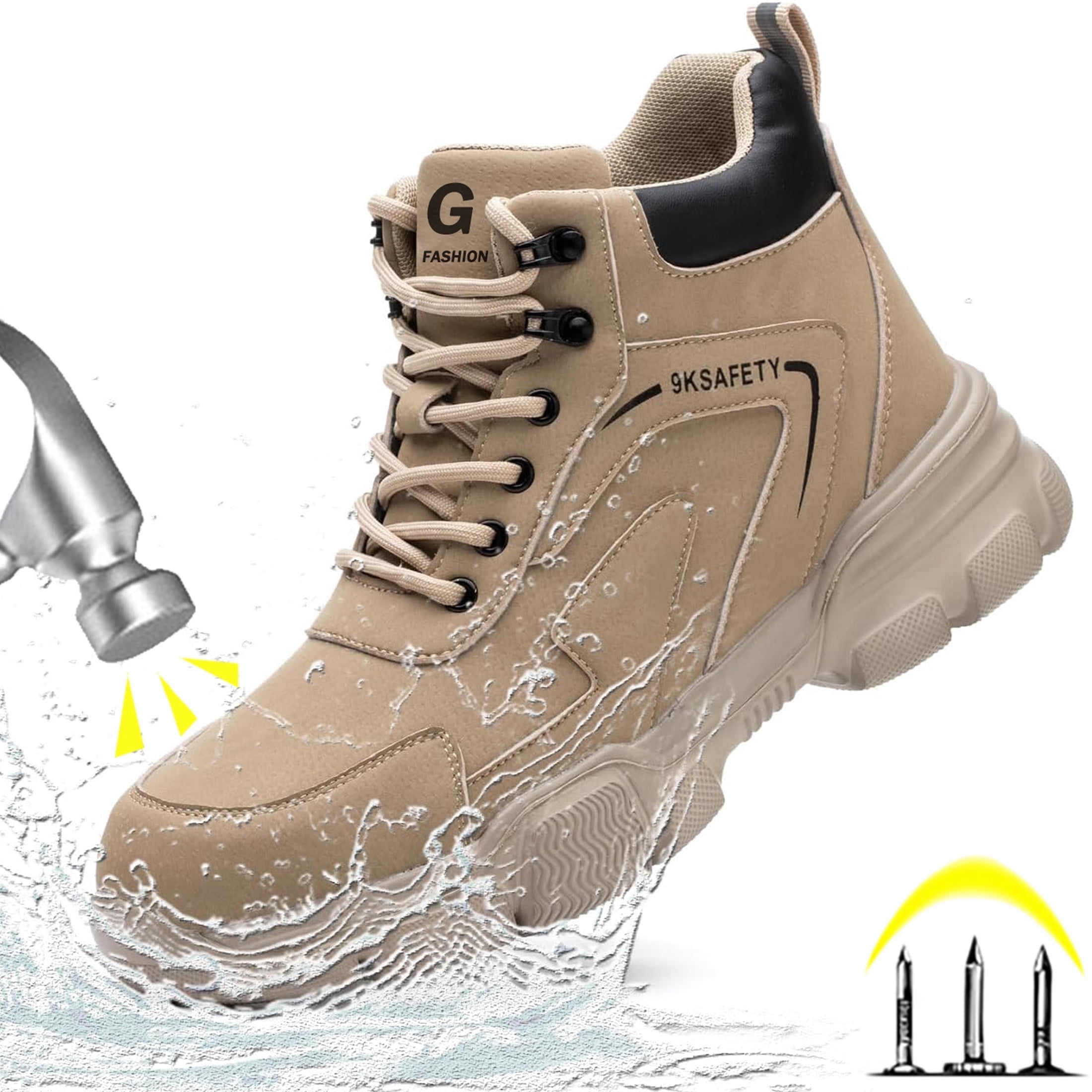 XQJ Steel Toe Work Boots For Men waterproof Steel Toe Shoes Industrial Construction Anti-puncture Safety Boots Size Women6.5/Men5