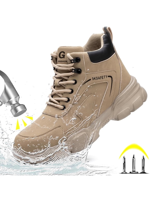 Steel Toe Work Boots For Men waterproof Steel Toe Shoes Industrial Construction Anti-puncture Safety Boots Size Women6.5/Men5