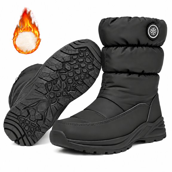 XQJ Women’s Snow Boots Non-slip Waterproof Winter Boots Warm Faux Fur Lined Winter Hiking Boots Black