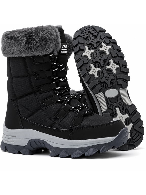 Women's Winter Snow Boots Waterproof Fur Lined Warm Winter Boots for Women Lace up Mid Calf Outdoor Anti-Slip Shoes