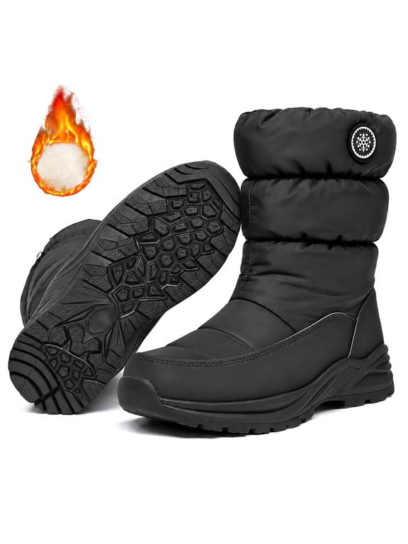 Women’s Snow Boots Warm Faux Fur Lined Water-Resistant Winter Boots with Side Zipper and Non-Slip Sole Outdoor Winter Shoes Black