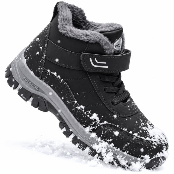 XQJ Women’s Winter Snow Boots Waterproof Fur Lined Warm Anti-Slip Outdoor Walking Shoes with Adjustable Buckle Strap Black Size 11