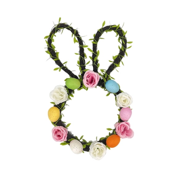 XQWJWLA 16" Easter Bunny Wreaths for Front Door, Easter Rabbit Wreath Decoration with Pastel Eggs, Artificial Spring Wreath for Home Indoor Outdoor Window Wall Holiday Party Decor