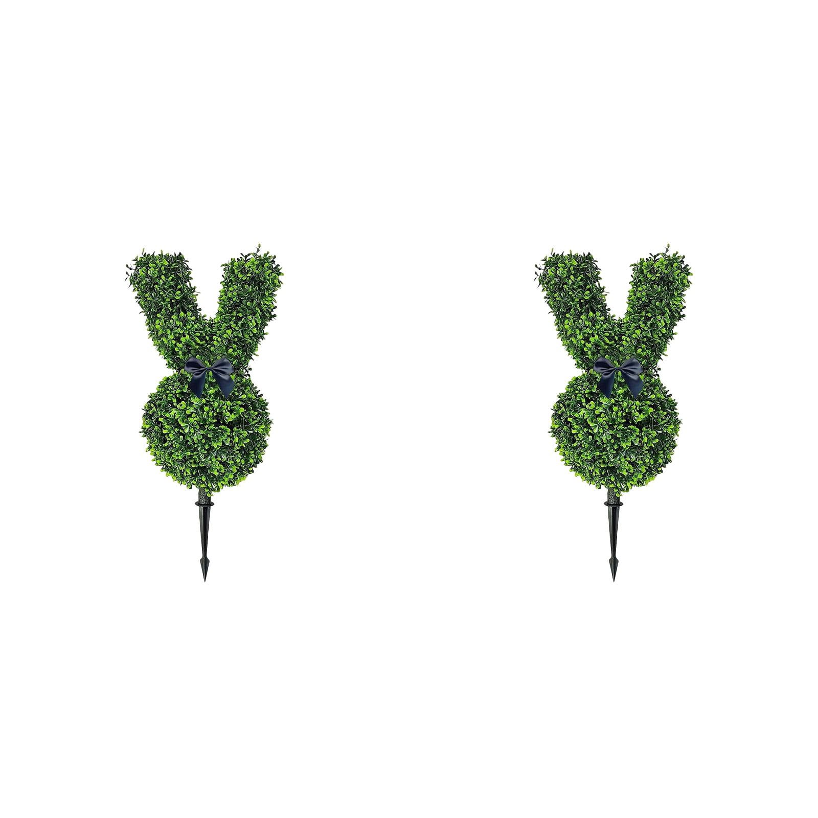 XQWJWLA 2PCS Artificial Bunny Topiary Tree with Black Bow, 24