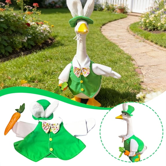 XQWJWLA Easter Porch Goose Outfits, Lawn Goose Statue Green Suit Rabbit , Yard Goose Clothes Rabbit with Carrot Outfit for 23" Statue Patio Garden Decoration