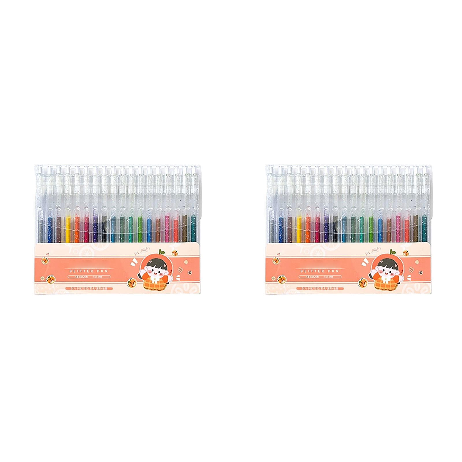 XQWJWLA Set of 2 Glitter Gel Pens, 18 Colors Metallic Vibrant Sparkle Pen for Coloring Journaling Drawing Doodling Colored Pen Colored Gel Pens Fun Pens, Retractable, 0.8mm