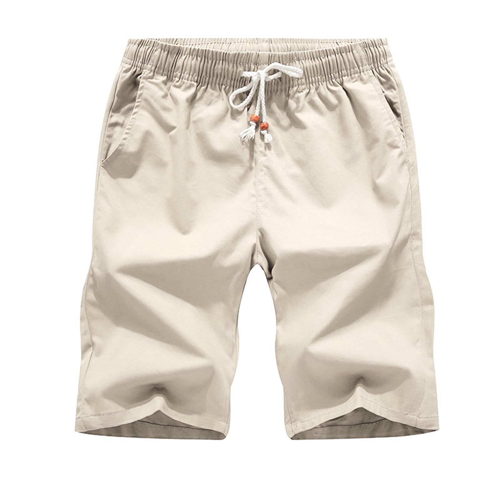 XQXCL Men's Casual Shorts Elastic Mid Waist Drawstring Solid Color Wide ...