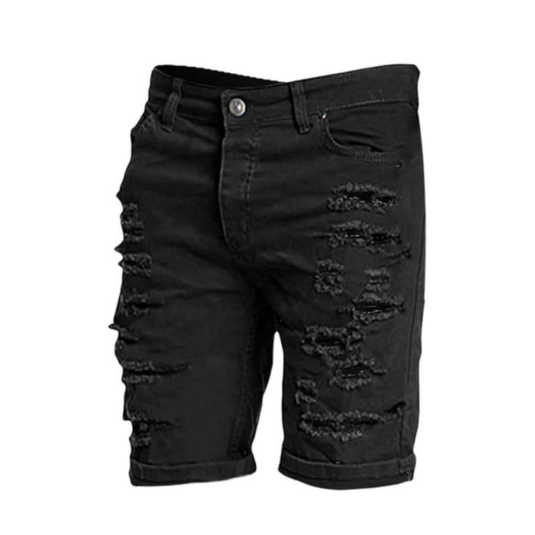 XQXCL Men s Ripped Destroyed Shorts Slim Fit Solid Color Wide Leg Expandable Waist Flat Front Shorts Summer Casual Sport Shorts Walmart