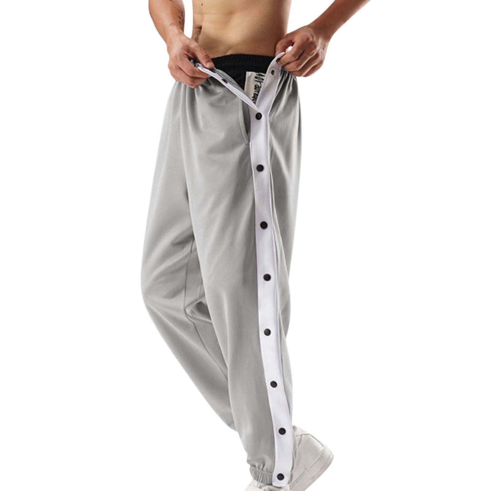 XQXCL Men's Side Split Button Pants Basketball Tear Away Wide Leg