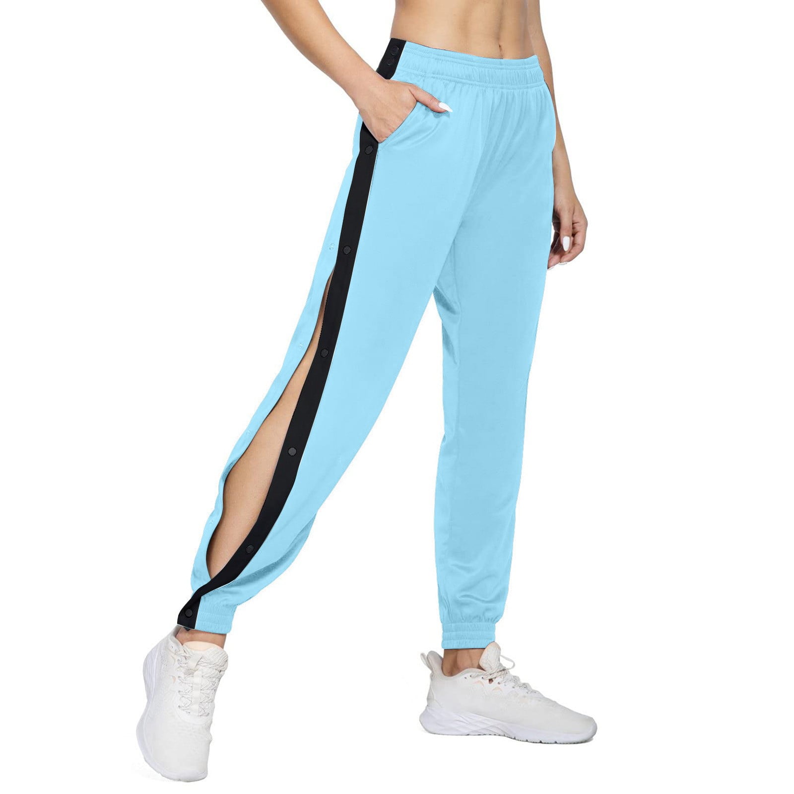 XQXCL Women's Split Button Pant Elastic Waist Button Tear Away ...