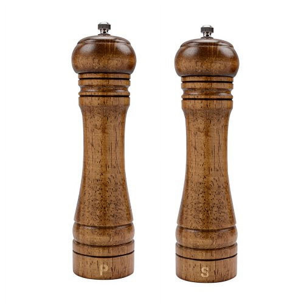 XQXQ Wood Salt and Pepper Mill Set, Pepper Grinders, Salt Shakers with  Adjustable Ceramic Rotor- 8 inches -Pack of 2 