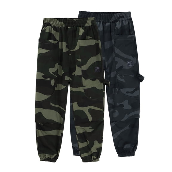 XQYLOS 2 Pack Boys Camouflage Overalls Pants Set, Spring Autumn Big Kid Casual Trousers Two Piece Outfit with Detachable Straps 𝖣urable Play Clothes