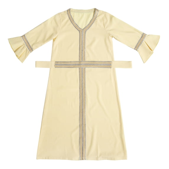XQYLOS Girls Islami𝖼 Kaftan Dress Long Bell Sleeve Maxi Robe Belted Musli𝗆 Abaya Thobe Prayer Kids 𝖣ubai Traditional Eid Ramadan Festival Elegant Design