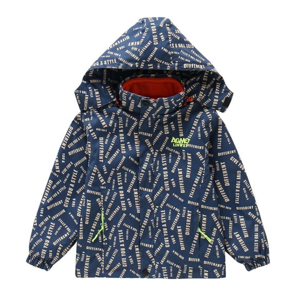 XQYLOS Baby Boys Rain Jacket Windproof 2 in 1 Detachable Liner Hooded Zip Up Thick Fleece Coat with Pocket Waterproof Outerwear