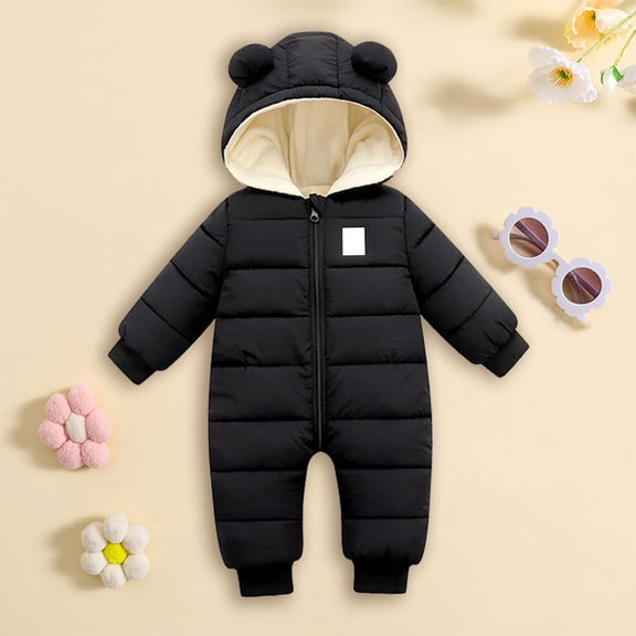 XQYLOS Baby Down Jumpsuit Romp𝖾r, Winter Warm Hooded Thick Overcoat Jacket for Boys Girls, Insulated Cozy Snowsuit Baby Outerwear