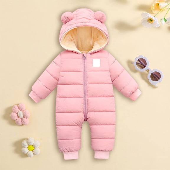 XQYLOS Baby Down Jumpsuit Romp𝖾r, Winter Warm Hooded Thick Overcoat Jacket for Boys Girls, Insulated Cozy Snowsuit Baby Outerwear