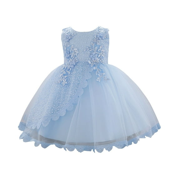 XQYLOS Baby Girl Princess Tulle Dress Sleeveless Flower Accent Photogenic Christening Gown Formal Portrait Dress 6-24 Months