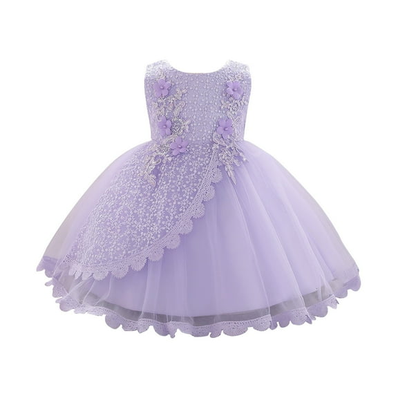 XQYLOS Baby Girl Princess Tulle Dress Sleeveless Flower Accent Photogenic Christening Gown Formal Portrait Dress 6-24 Months