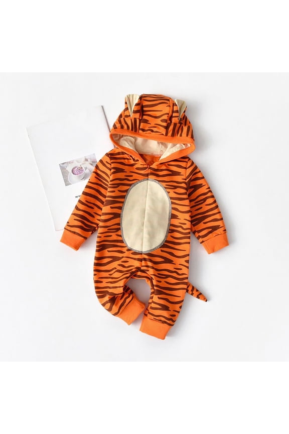 Baby Toddler Halloween Tiger Jumpsuit Hooded Tail Romper for Boys Girls Dress Up P𝖺rty Animal Outfit Thanksgiving Christmas