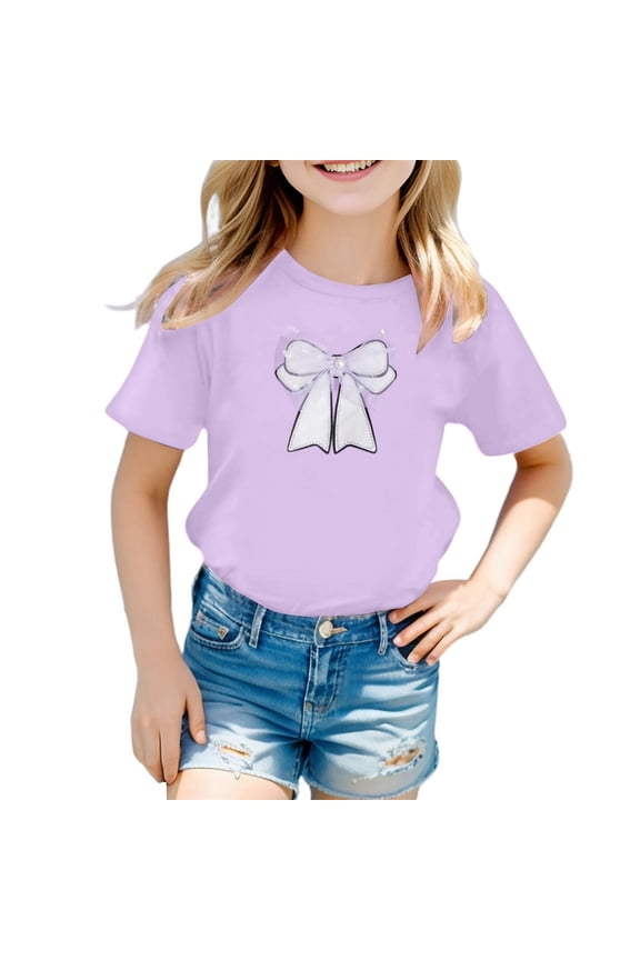 Boys And Girls Printed Cotton Top Toddler Girl Tee Shirt Casual Round Neck Short Sleeve Tee Shirt Tops Monogram Top Children'S Chic Round Neck Blouse