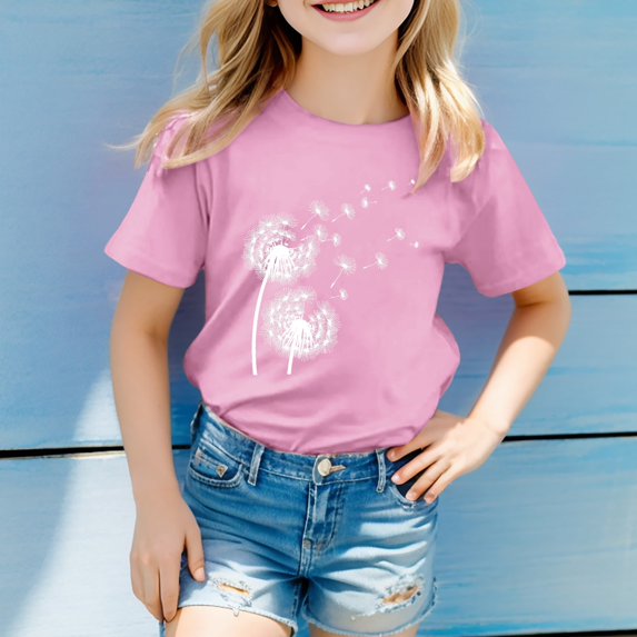 XQYLOS Boys And Girls Printed Short Sleeve Blouse Summer Children's Wear Dandelion Cute Print Children's Round Neck T Shirt Medium Short Sleeve Top For Children