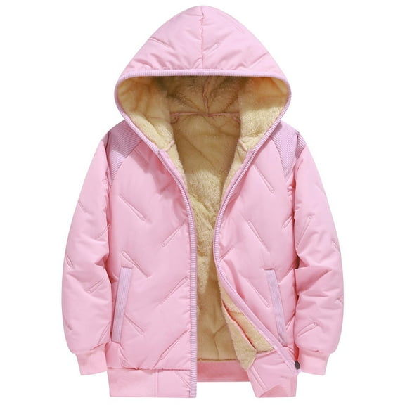 XQYLOS Boys Girls Fleece Jacket Winter Warm Cotton Lined Hooded Coat Zip Up Windproof Thermal School Athletic Outerwear
