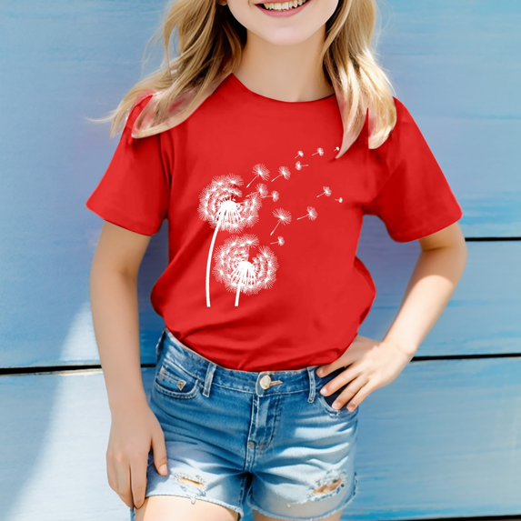XQYLOS Boys And Girls Printed Short Sleeve Blouse Summer Children's Wear Dandelion Cute Print Children's Round Neck T Shirt Medium Short Sleeve Top For Children